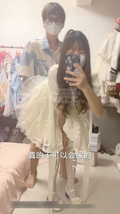 Lewd te*** girl in wedding dress gets squirting and wet the floor 