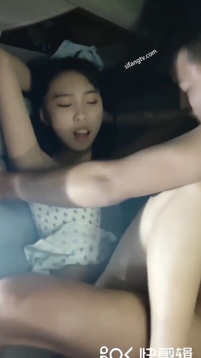 Having car sex with cute pretty girl who has ba*** face and moans quietly 