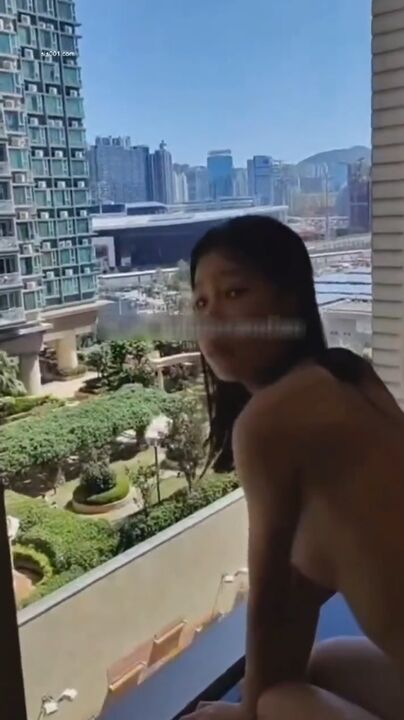 ⁣Obedient slut followed masters commend and splits her legs after opening the curtains 