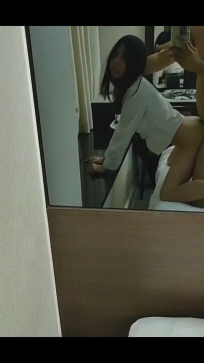 Fucking school girl in front of mirror and slapping her during sex 