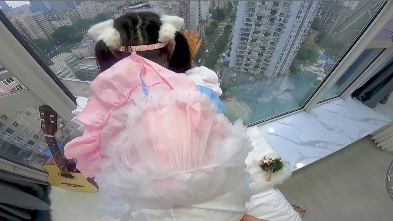 Subjective shooting fucked cute maid in front of the window 