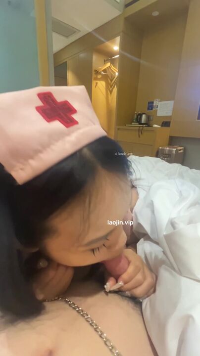 My slutty sex slave in nurse outfit serves me 