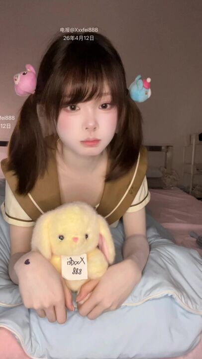 ⁣Cute twin-tailed school beauty lying on the bed being fucked by classmates until shes in climax 